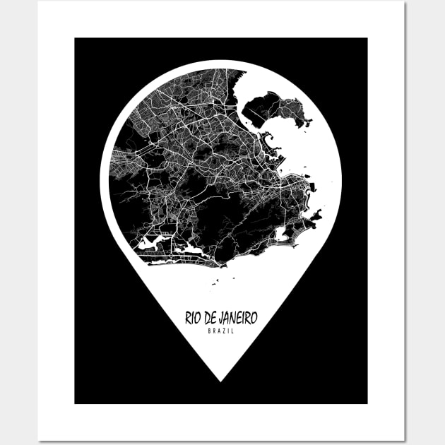 Rio de Janeiro, Brazil City Map - Travel Pin Wall Art by deMAP Studio